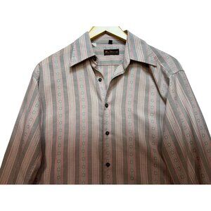 Ben Sherman Mens Button Up Shirt Long Sleeve Size 2/M Gray Pink Geometric Stripe